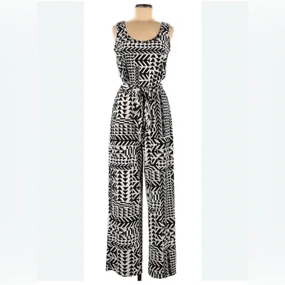 CALVIN KLEIN Black & White Sleeveless JumpSuit | Size 8 | MSRP $129 💋 NWOT - Picture 7 of 11